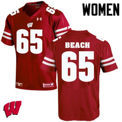 Women's Wisconsin Badgers NCAA #65 Tyler Beach Red Authentic Under Armour Stitched College Football Jersey UH31M34LA